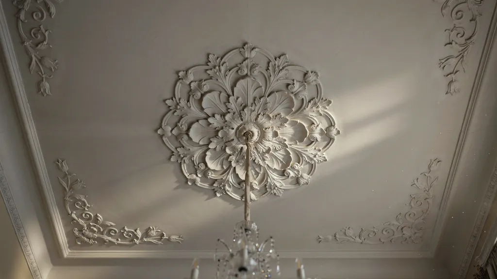 ceiling with floral texture showing decorative embossed patterns adding elegant and artistic detail to interior space.