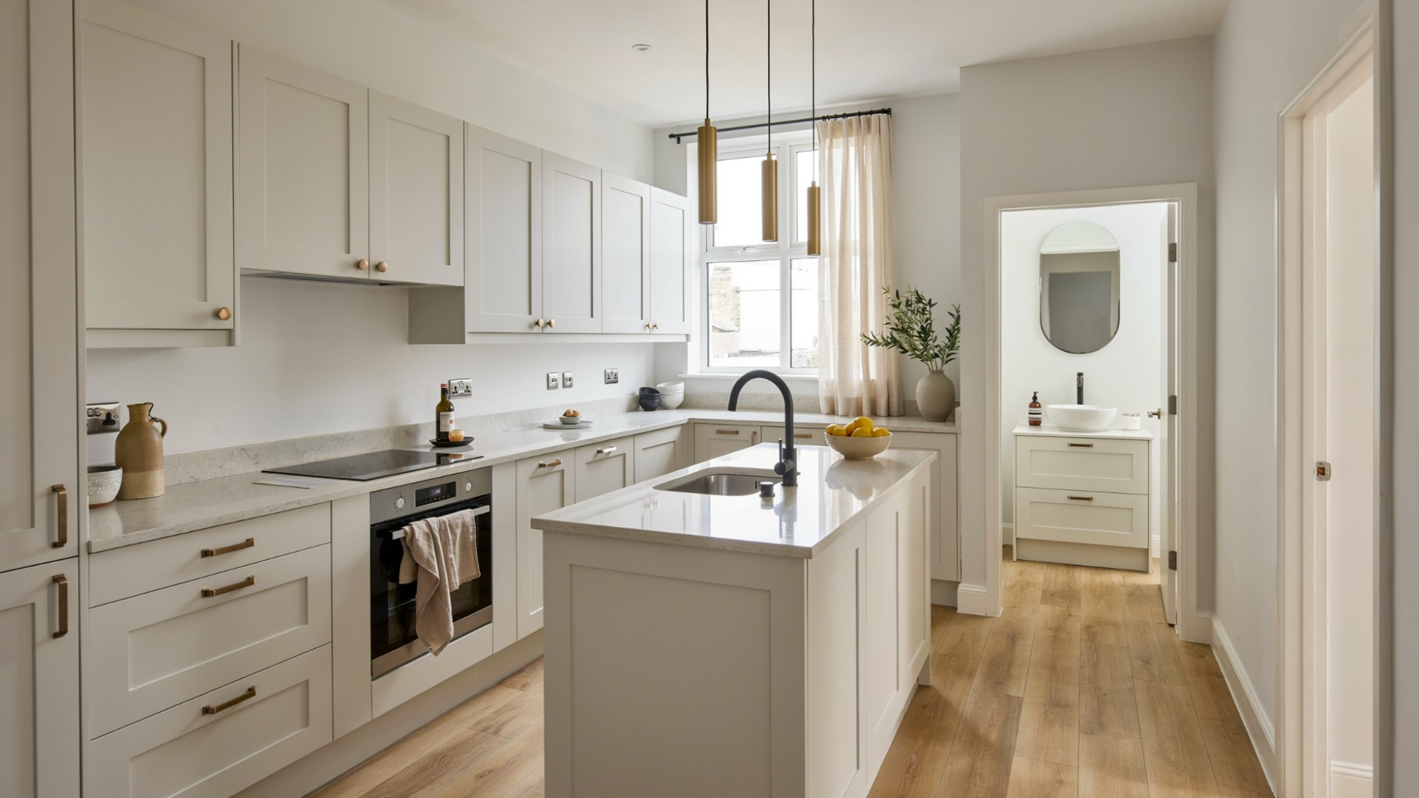 Smooth painted kitchen and bathroom cabinets with a durable finish.
