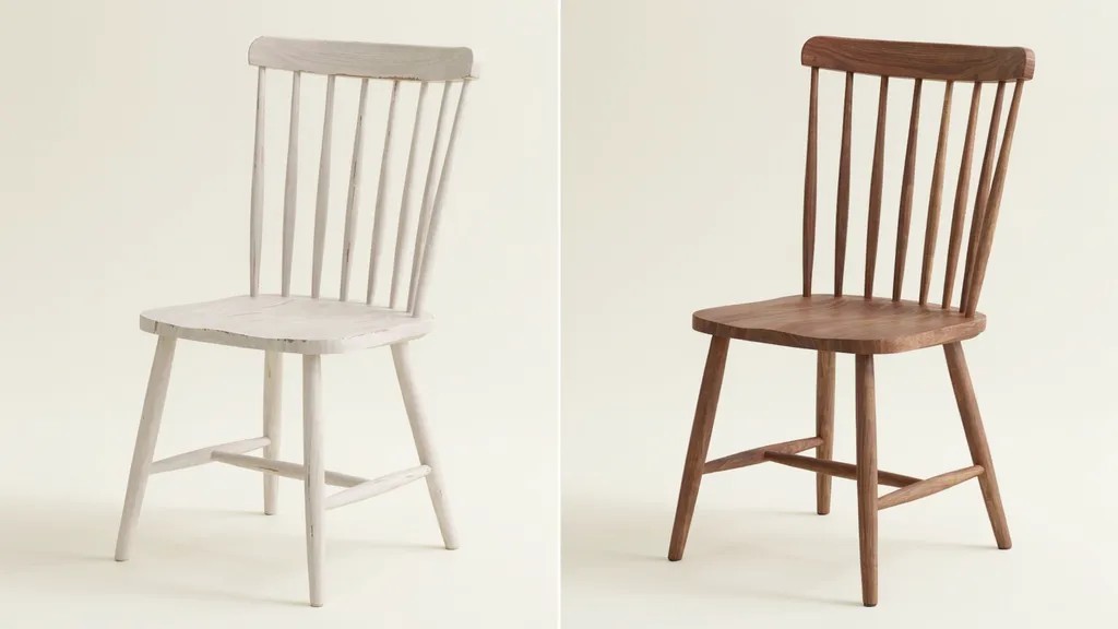 comparison of painted furniture before and after gel stain showing improved color depth, richer finish and enhanced visual texture appearance.
