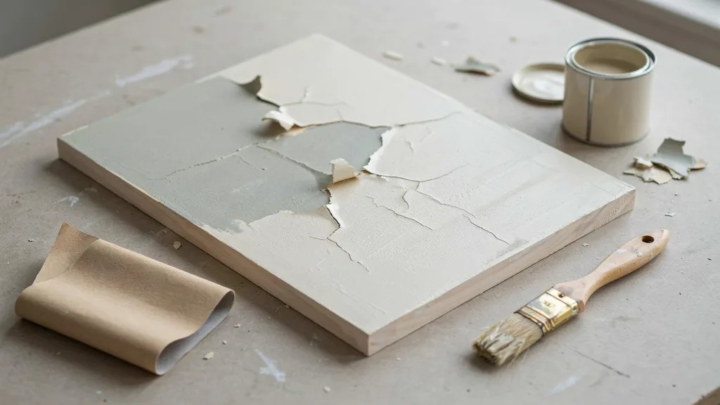 Peeling oil-based paint separating from a latex-painted surface due to poor bond