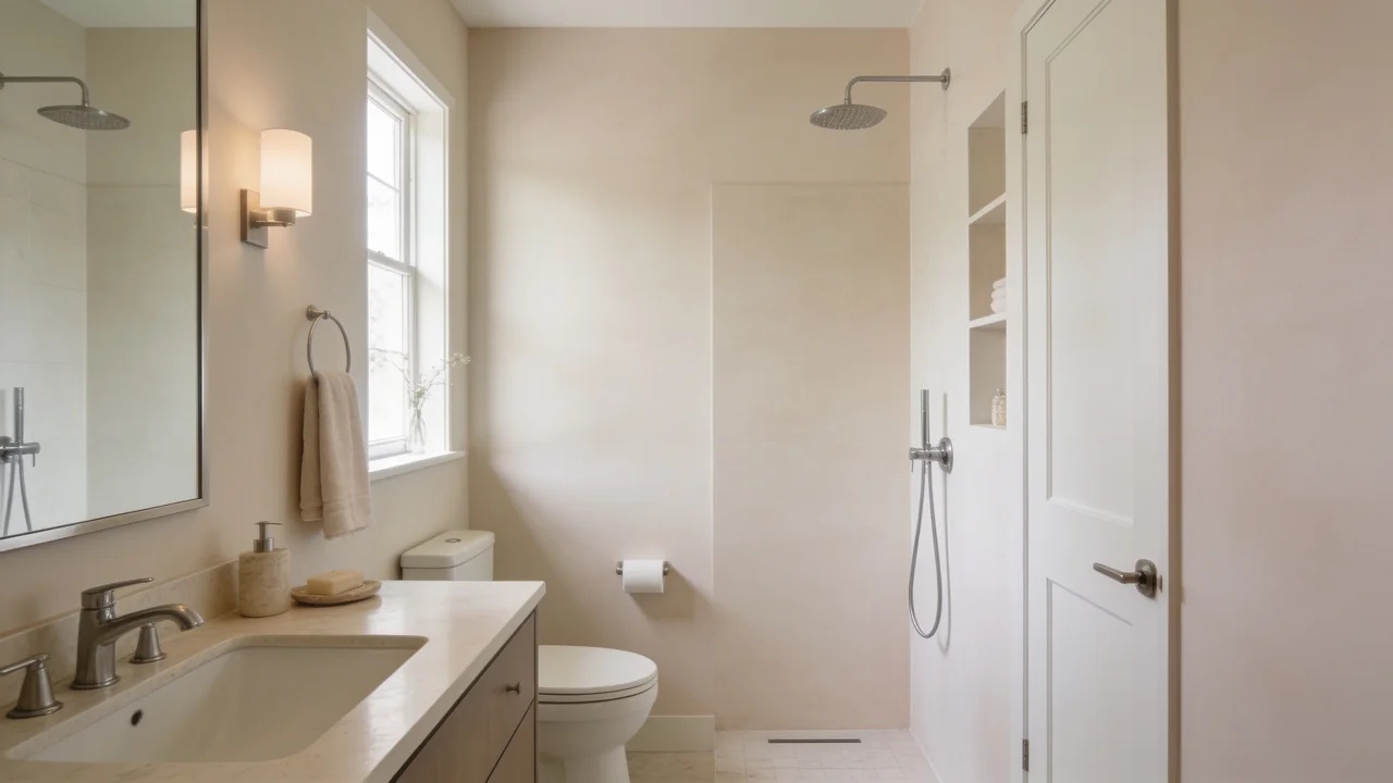 Premium matte bathroom paint finish in a moisture-resistant spa-style bathroom.