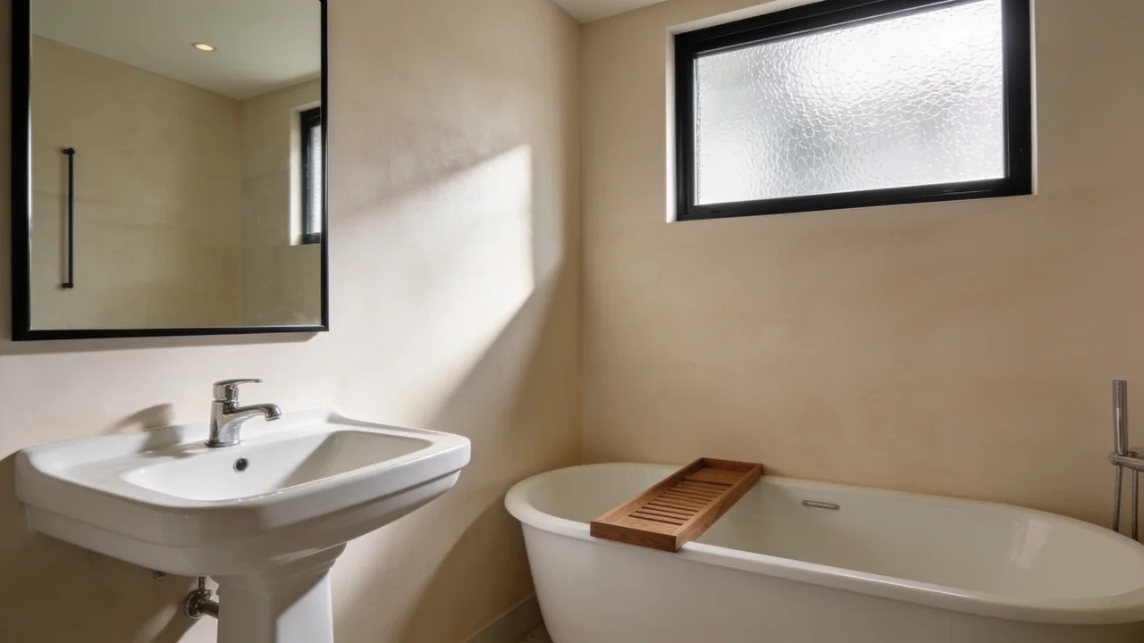 Smooth moisture-resistant bathroom walls with durable painted finish.