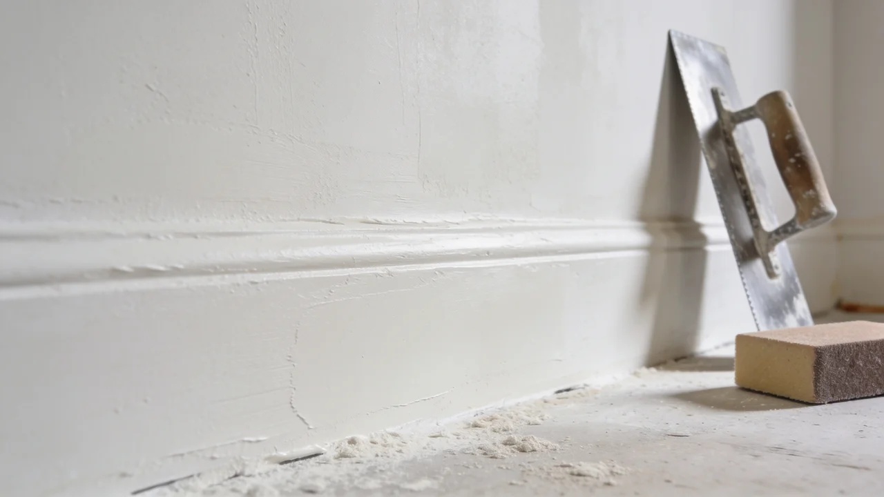 Skim coat wall texture creating a smooth drywall surface.