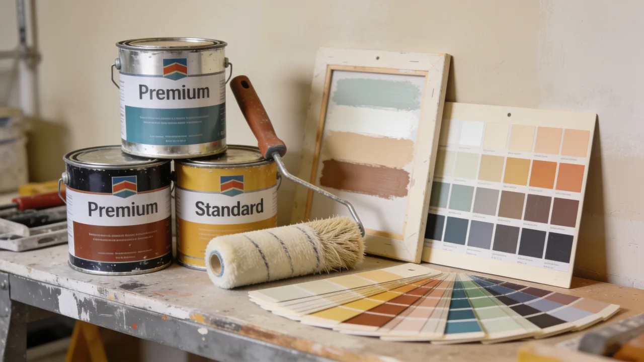 Paint supplies arranged to represent value and budget comparisons.