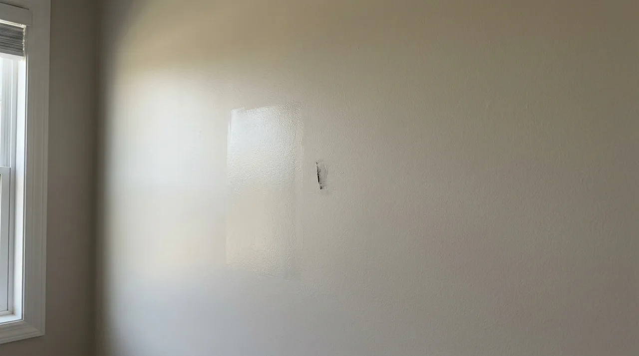 Close-up eggshell wall showing subtle sheen and a small touch-up area.