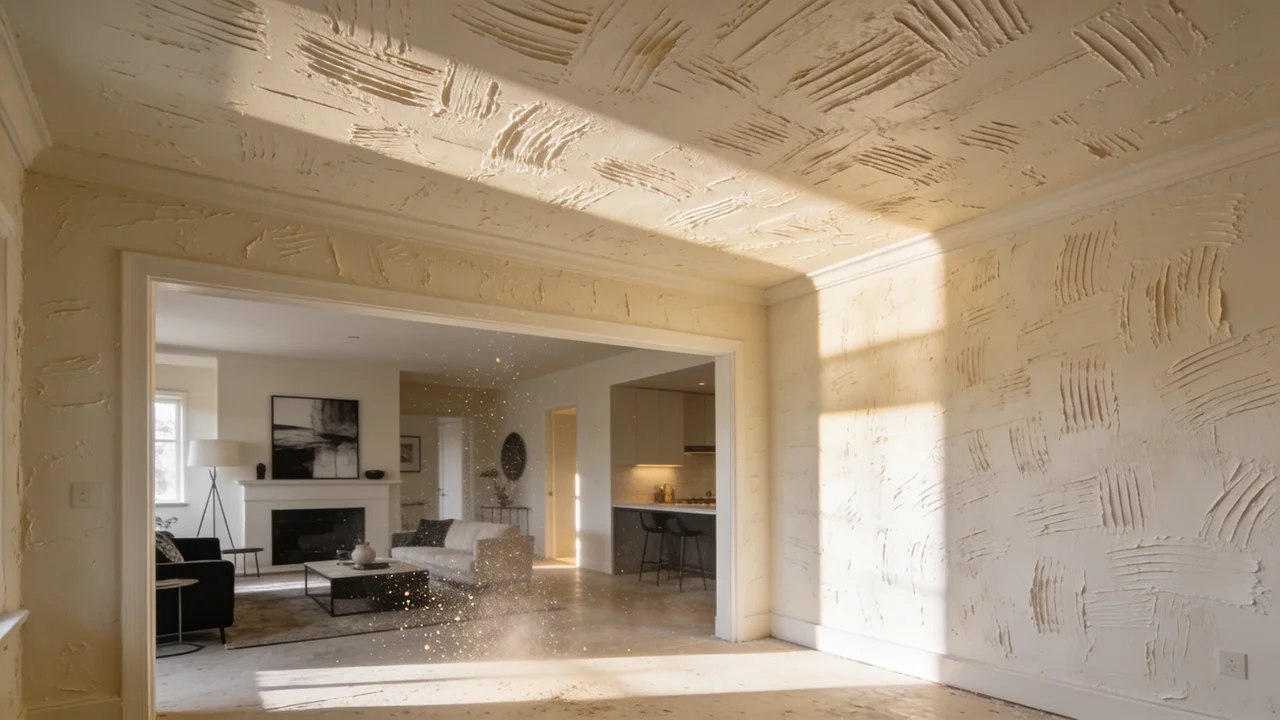 Slap brush wall texture with decorative brush-pattern finish.