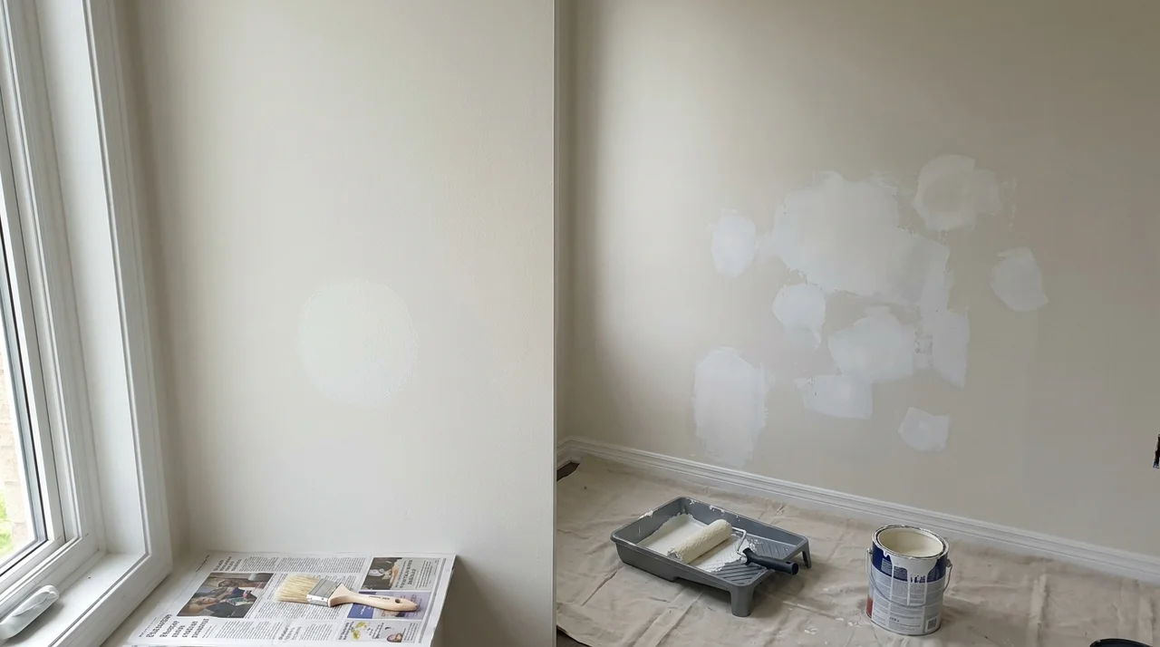 Small eggshell touch-up compared with a wall requiring complete repainting.