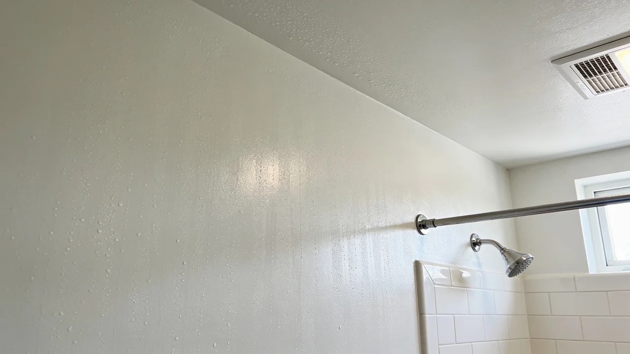 Moisture-resistant bathroom walls protected against mold and mildew growth.