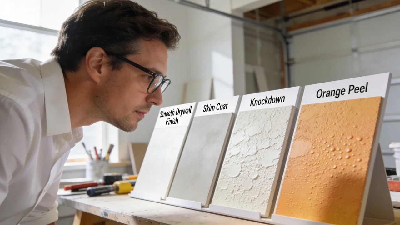 Comparing smooth wall texture samples before selecting a wall finish.