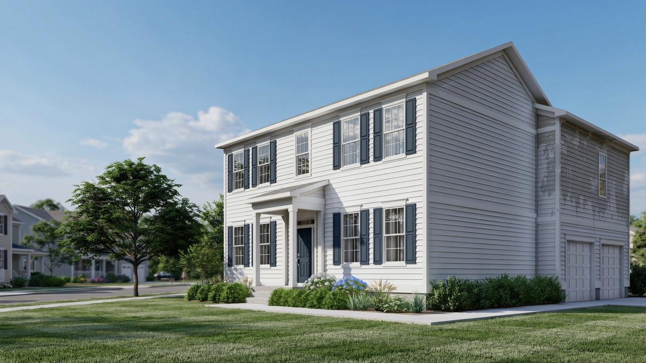 Well-maintained American home showing fresh exterior paint alongside a slightly weathered section.